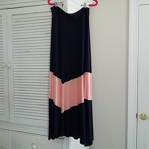Lightly Used Pink & navy maxi skirt size large